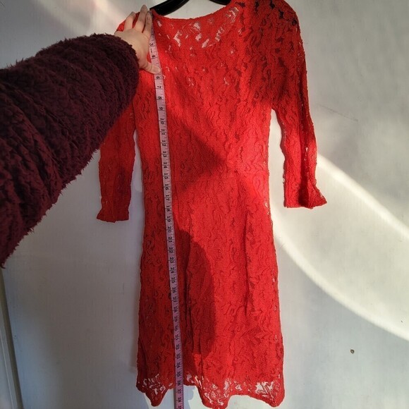 Madewell Broadway & Broome Red Floral Lace 3/4 Sleeve Cocktail Dress Size 0 - Picture 12 of 17